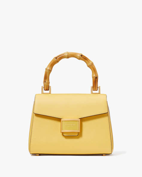 Kate Spade,Katy Textured Leather Bamboo Small Top-Handle,Summer Daffodil