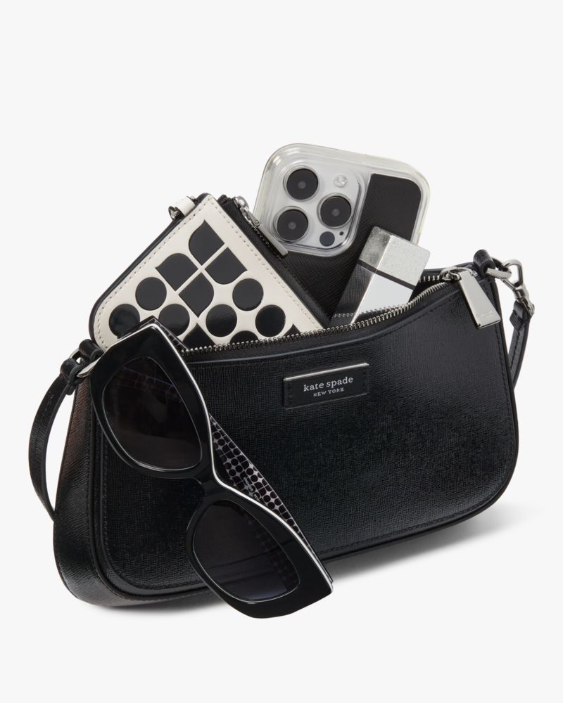 Kate Spade,Sam Icon Shiny Mini Pochette,Leather,Wristlet,Pouch,Logo,Casual,Black