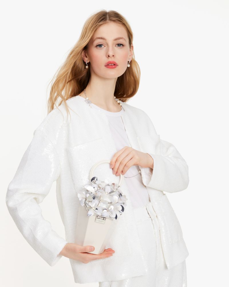 Kate Spade,In Bloom Bouquet Embellished 3d Vase Top-handle,Leather,Crossbody,3D Embellishment,Metal,Logo,Embellished,Formal,