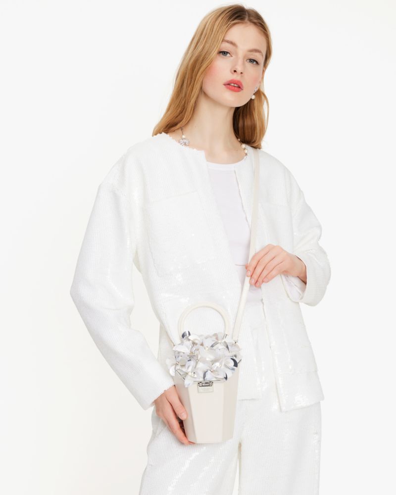 Kate Spade,In Bloom Bouquet Embellished 3d Vase Top-handle,Leather,Crossbody,3D Embellishment,Metal,Logo,Embellished,Formal,