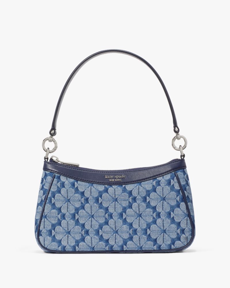 Kate Spade,Spade Flower Jacquard Denim Convertible Shoulder Bag,Denim,Leather,Shoulder Bag,Logo,Metal,Piping,Color Block,S...,Blue