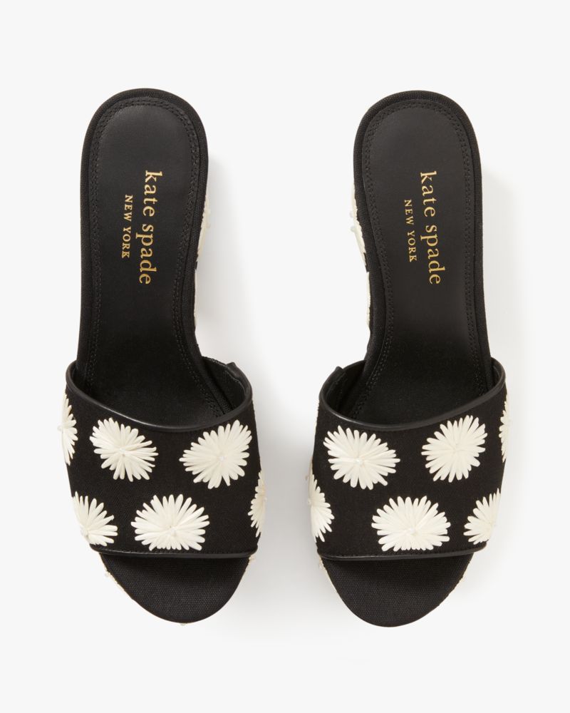 Kate Spade,Ibiza Pom Pom Floral Sandals,Casual,Black/Cream