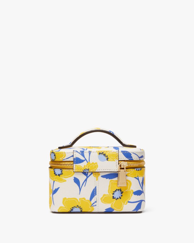 Kate Spade,Morgan Sunshine Floral Printed Jewelry Case,Travel Jewelry Case,Leather,Logo,Words,Earring Holes,Necklace Bar,