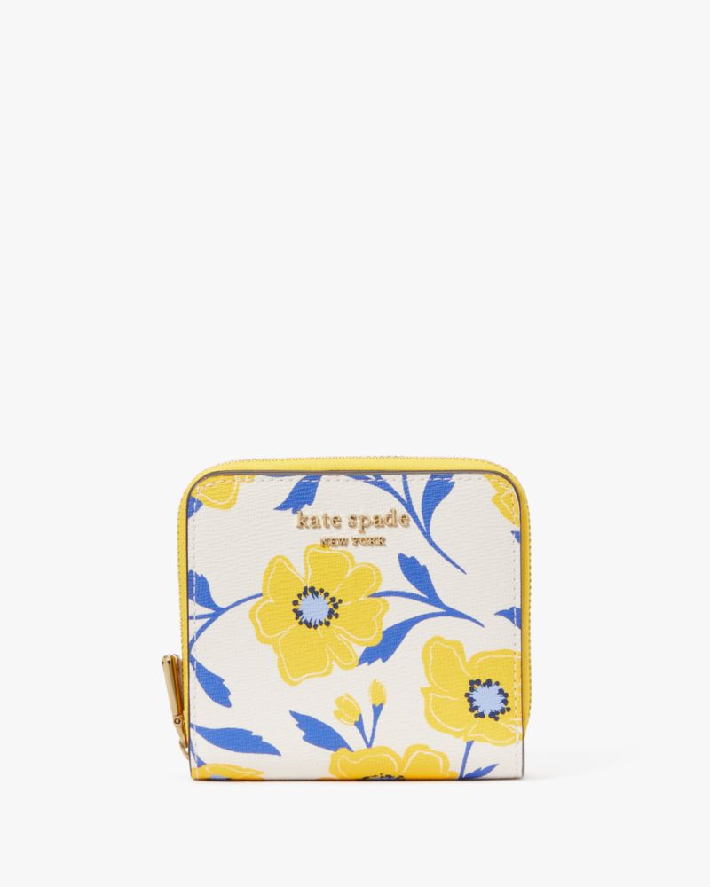 Kate Spade,Morgan Sunshine Floral Printed Small Compact Wallet,Cream Multi