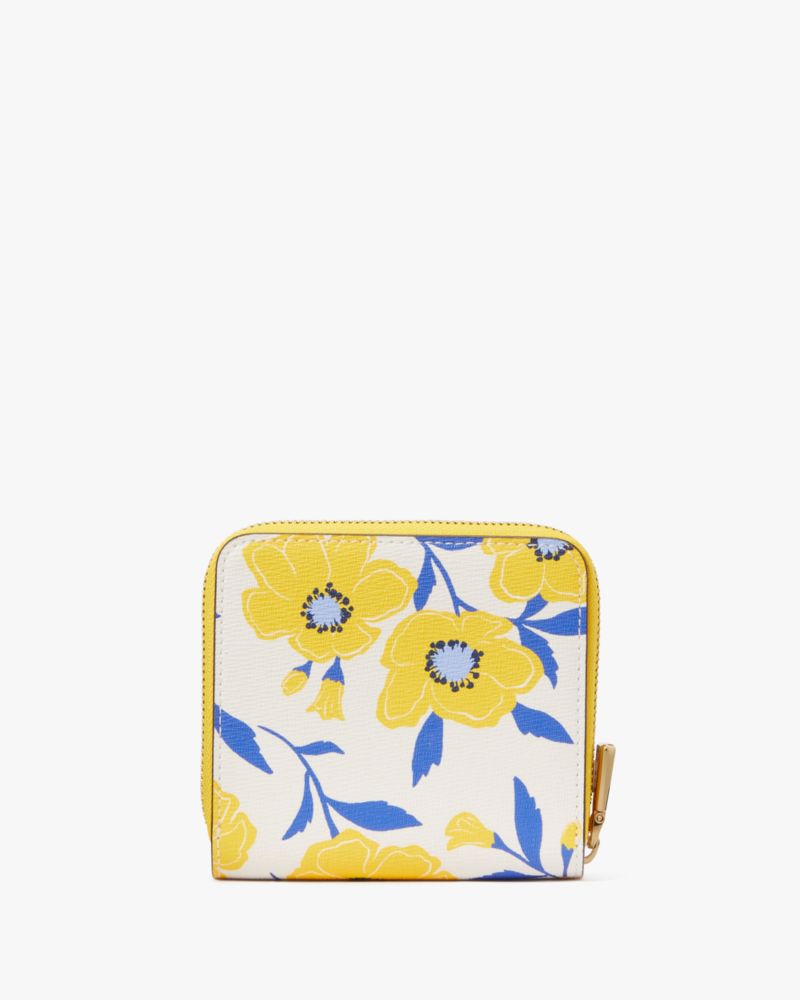 Kate Spade,Morgan Sunshine Floral Printed Small Compact Wallet,Cream Multi