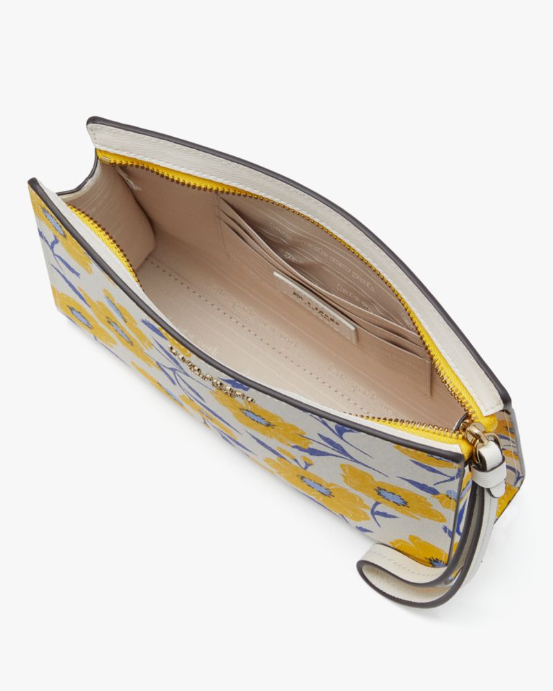 Kate Spade,Morgan Sunshine Floral Printed Gusseted Wristlet,Leather,Pouch,Wristlet,Logo,Metal,Gusset,Casual,White