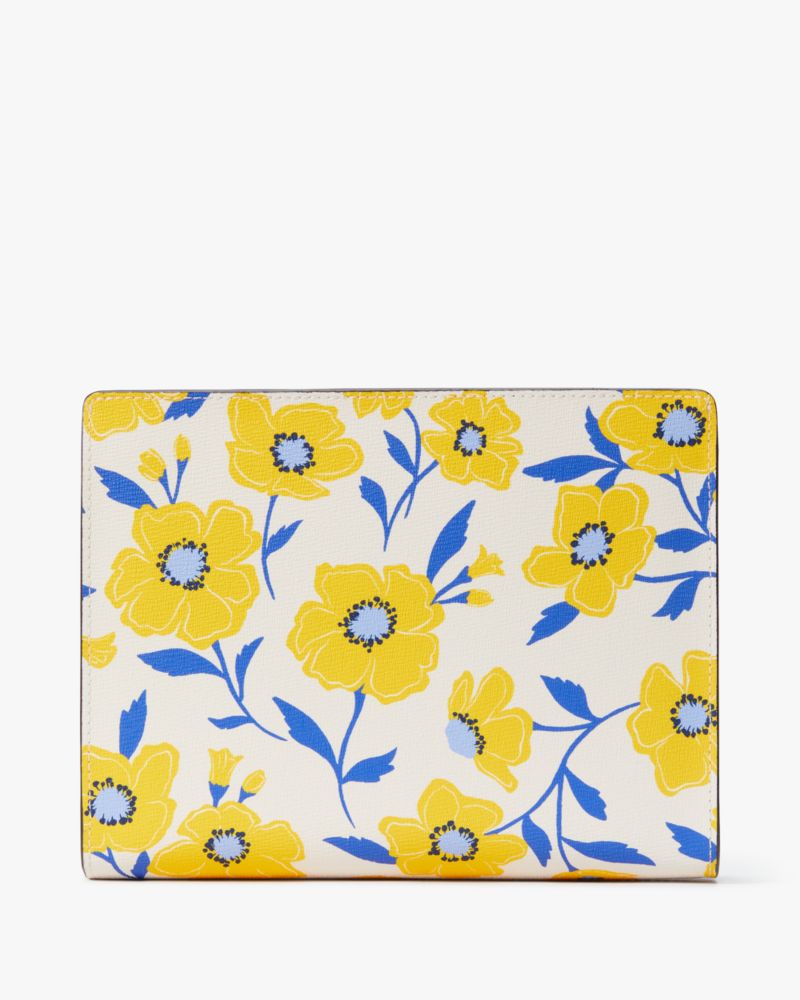Kate Spade,Morgan Sunshine Floral Printed Gusseted Wristlet,Leather,Pouch,Wristlet,Logo,Metal,Gusset,Casual,White