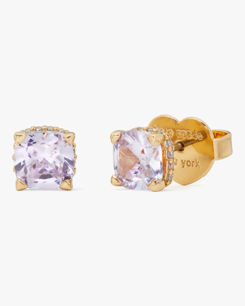 Kate Spade,Little Luxuries 6mm Square Studs,Studs,Metal Material,Cubic Zirconia,Gem Embellishment,Gold Plated,Yellow Gold ...,Lavender