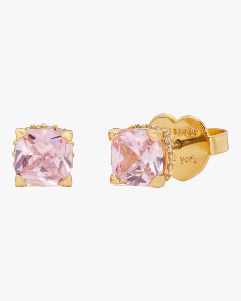 Kate Spade,Little Luxuries 6mm Square Studs,Studs,Cubic Zirconia,Gem Embellishment,Gold Plated,Yellow Gold Plated,Day Party,Pink