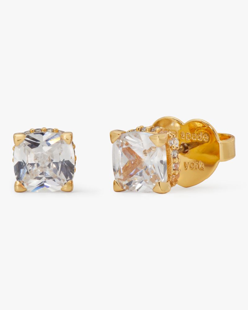 Kate Spade,Little Luxuries 6mm Square Studs,Clear/Gold