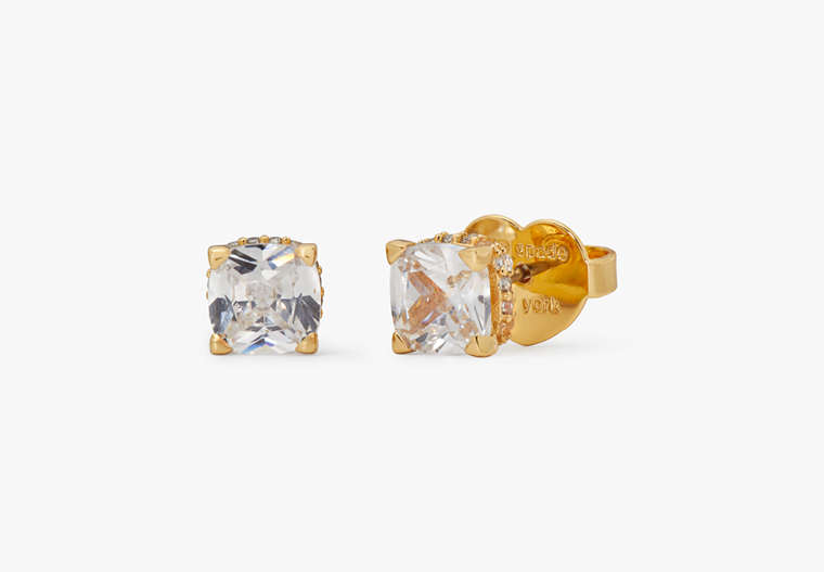 Kate Spade,Little Luxuries 6mm Square Studs,Clear/Gold