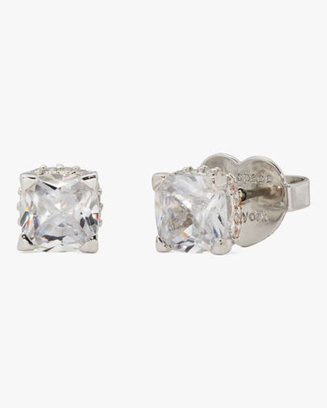 Kate Spade,Little Luxuries 6mm Square Studs,Clear/Silver