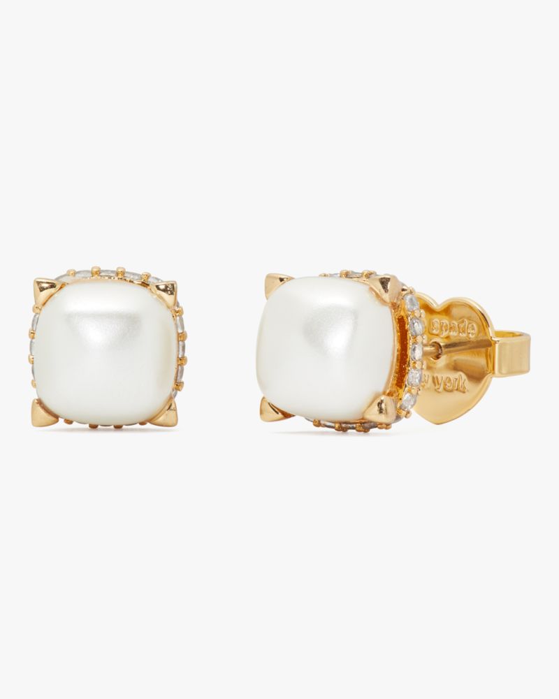 Kate Spade,Little Luxuries 8mm Square Studs,Studs,Metal Material,Cubic Zirconia,Gem Embellishment,Pave Embellishment,Pearl...,White