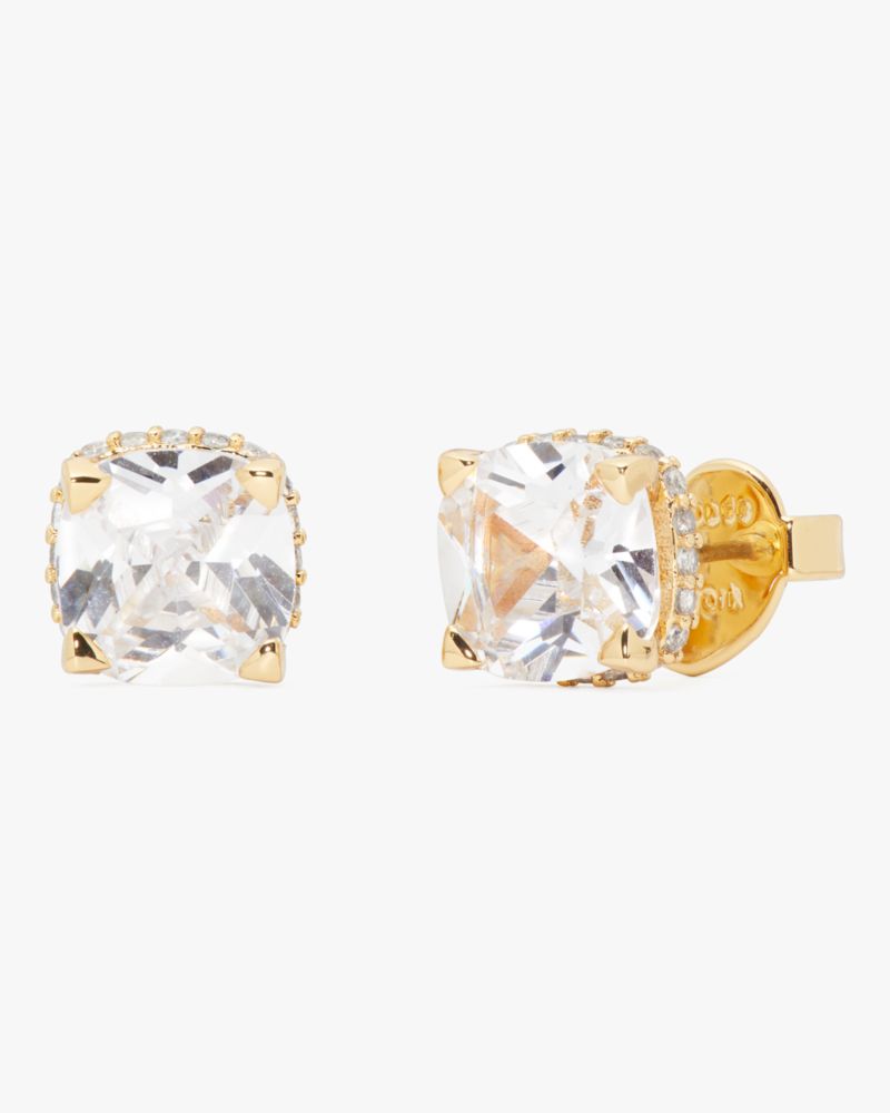 Kate Spade,Little Luxuries 8mm Square Studs,Clear/Gold