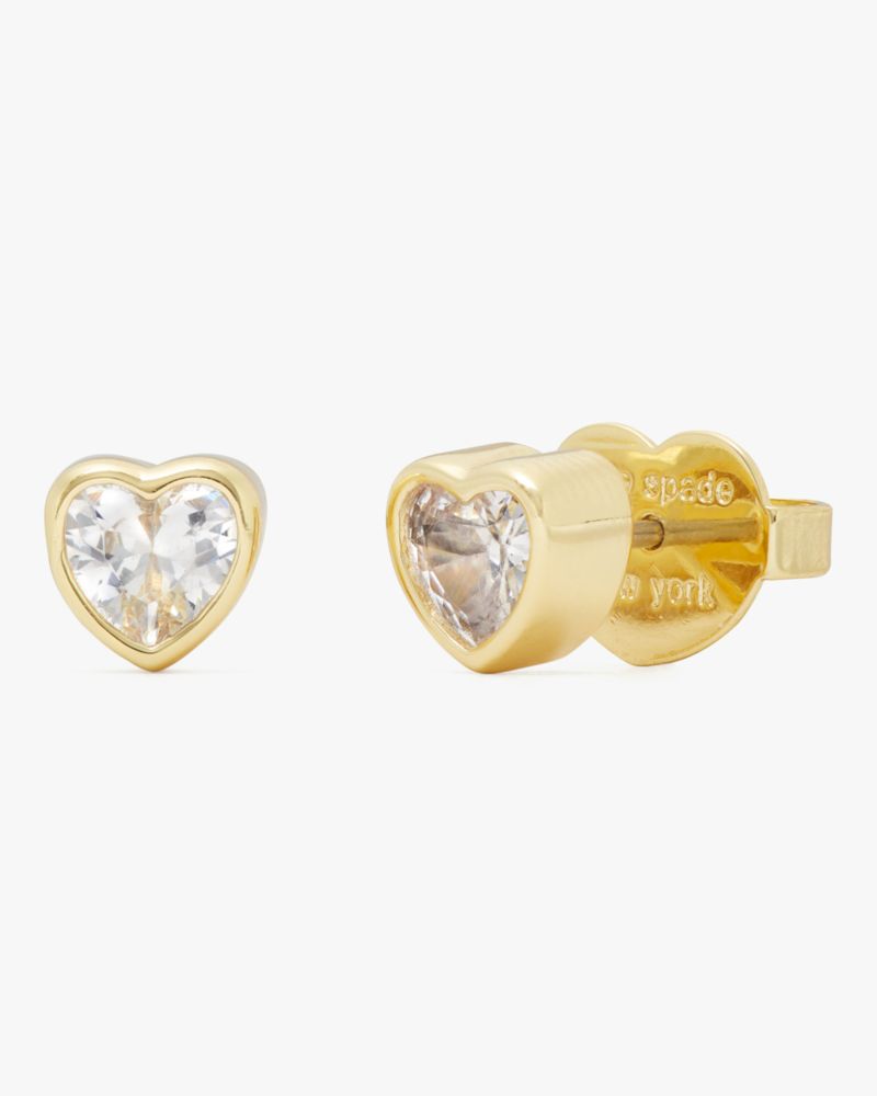 Kate Spade,Sweetheart Mini Studs,Studs,Metal Material,Cubic Zirconia,Gem Embellishment,Silver Plated,Work,Clear