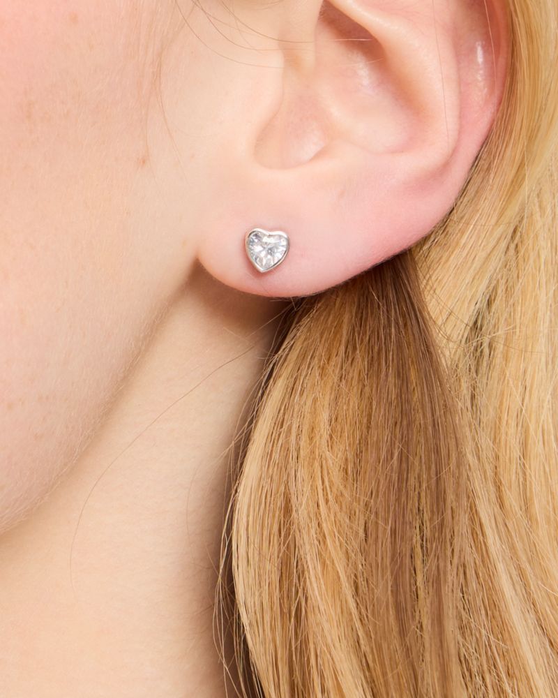 Kate Spade,Sweetheart Mini Studs,Clear/Silver