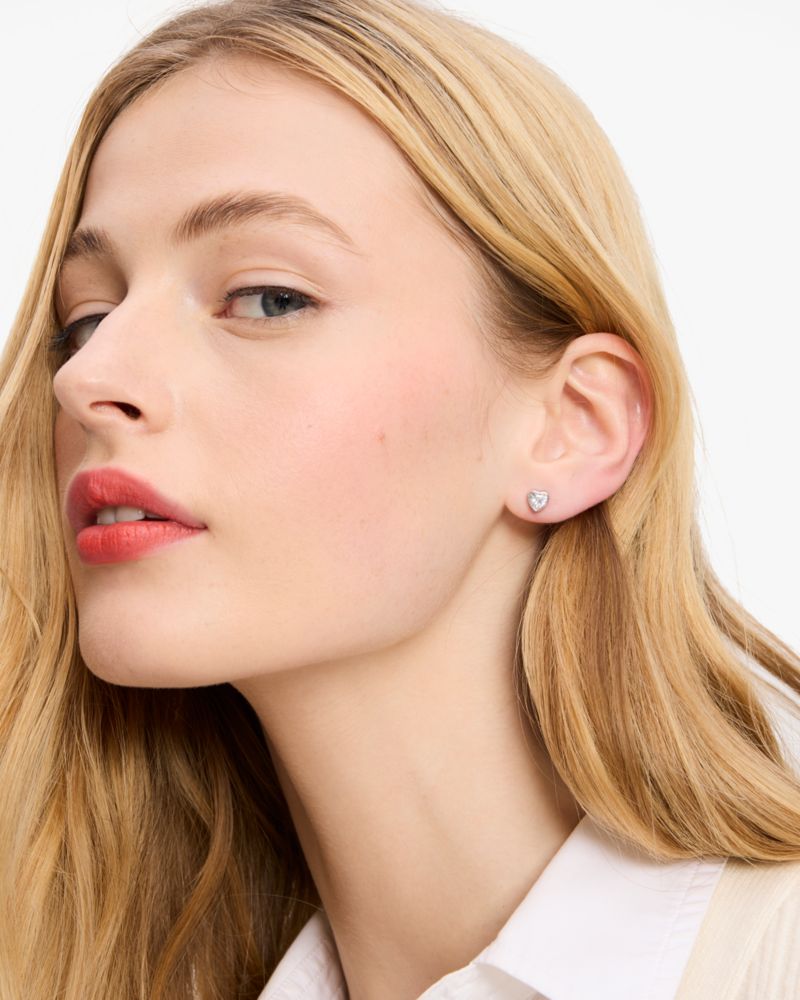 Kate Spade,Sweetheart Mini Studs,Studs,Metal Material,Cubic Zirconia,Gem Embellishment,Silver Plated,Work,Clear