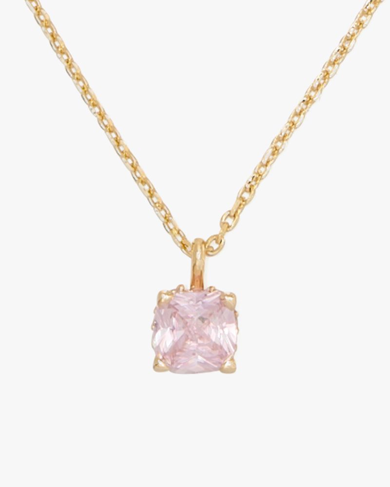 Kate Spade,Little Luxuries 6mm Square Pendant,Single Strand,Cubic Zirconia,Gem Embellishment,Gold Plated,Casual,Pink