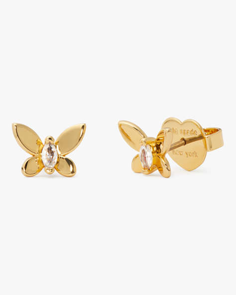 Kate Spade,Social Butterfly Mini Studs,Clear/Gold