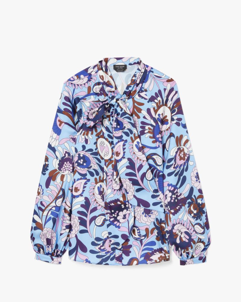 Kate Spade,Autumn Paisley Tie-neck Shirt,Autumn Paisley print pattern,Astral Blue Multi