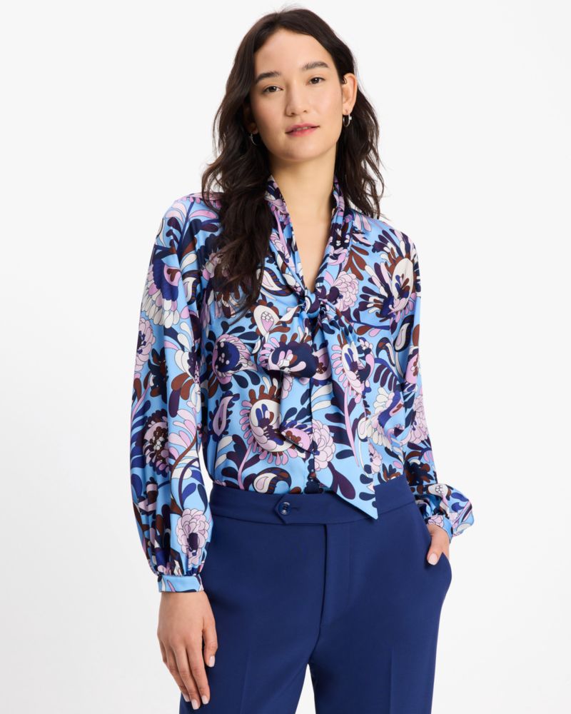 Kate Spade,Autumn Paisley Tie-neck Shirt,