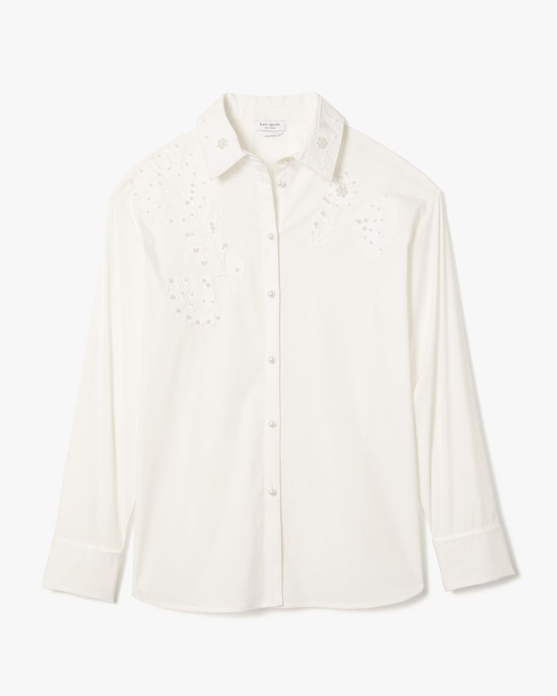 Kate Spade,Autumn Paisley Embroidered Shirt,Fresh White