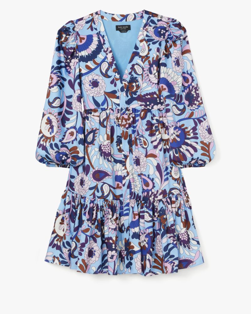 Kate Spade,Autumn Paisley Twill Dress,Autumn Paisley print pattern,Astral Blue Multi