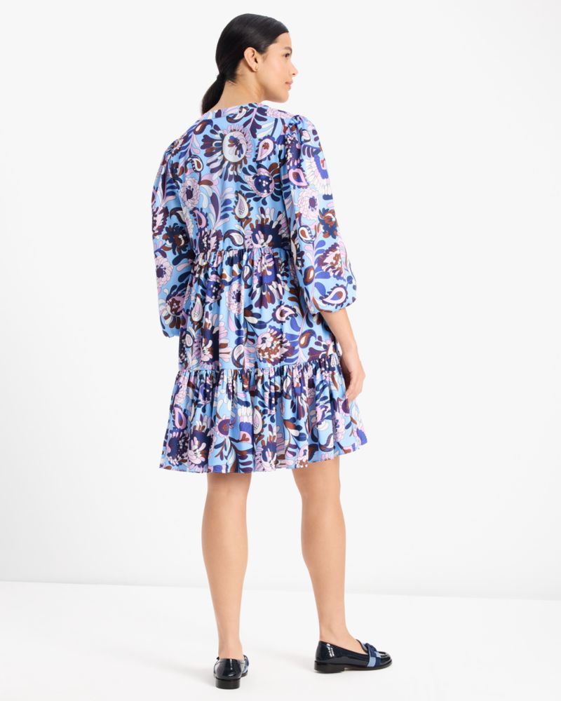 Kate Spade,Autumn Paisley Twill Dress,Polyester,A-Line,Ruched,Day Party,Multi Color