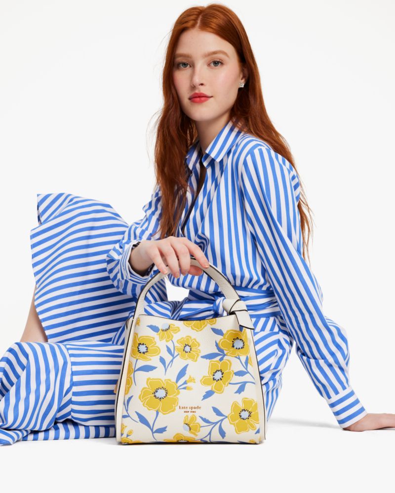 Kate Spade,Knott Sunshine Floral Medium Crossbody Tote,Leather,Crossbody,Knot,Logo,Metal,Casual,
