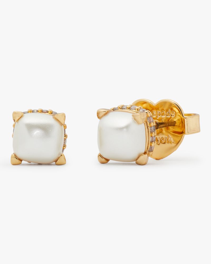 Kate Spade,Little Luxuries 6mm Square Studs,Cream/Gold