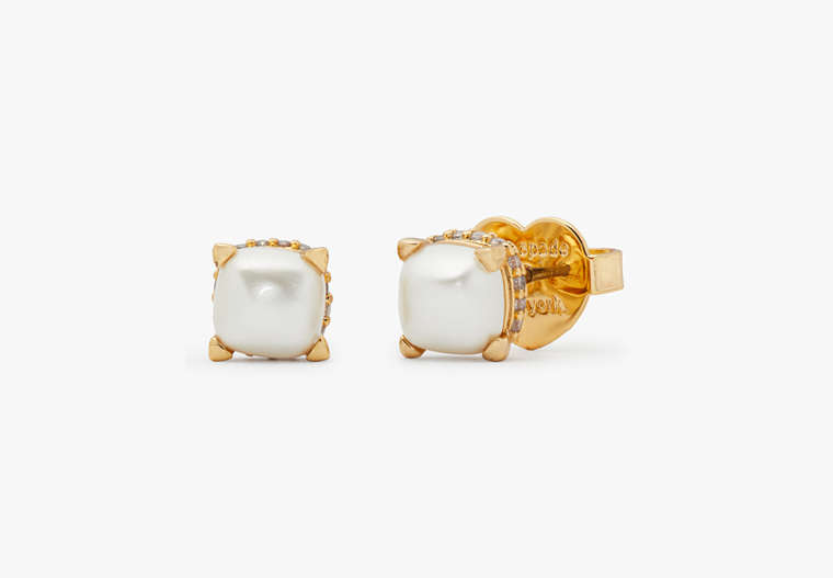 Kate Spade,Little Luxuries 6mm Square Studs,Cream/Gold