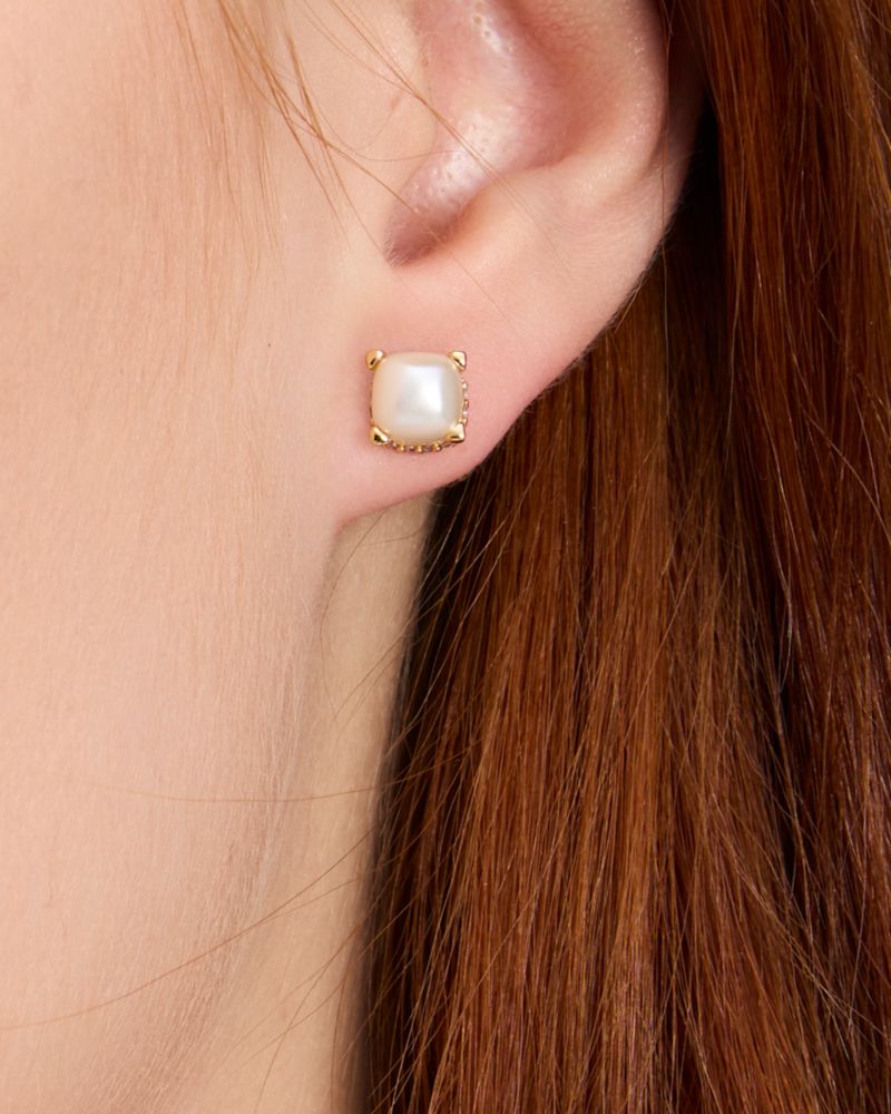 Kate Spade,Little Luxuries 6mm Square Studs,Cream/Gold