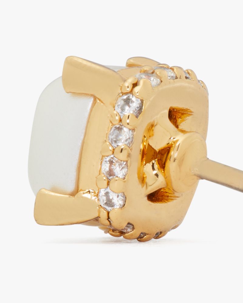 Kate Spade,Little Luxuries 6mm Square Studs,Studs,Metal Material,Cubic Zirconia,Gem Embellishment,Pearl,Gold Plated,Yellow...,White