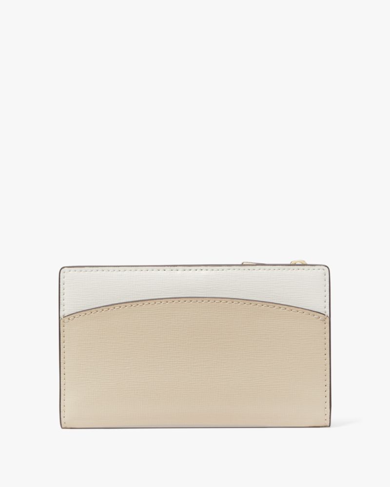 Kate Spade,Morgan Colorblocked Small Slim Bifold Wallet,Leather,Bi Fold,Color Block,Metal,Logo,Scratch Resistant,Casual,Beige