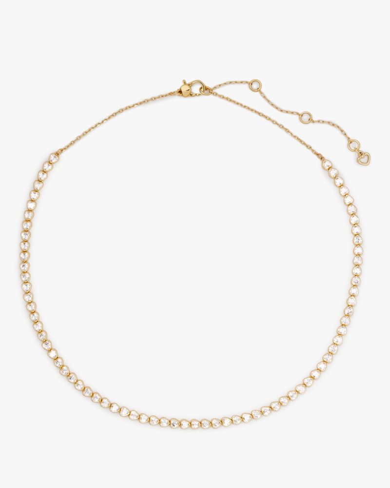 Kate Spade,Sweetheart Delicate Tennis Necklace,Clear/Gold