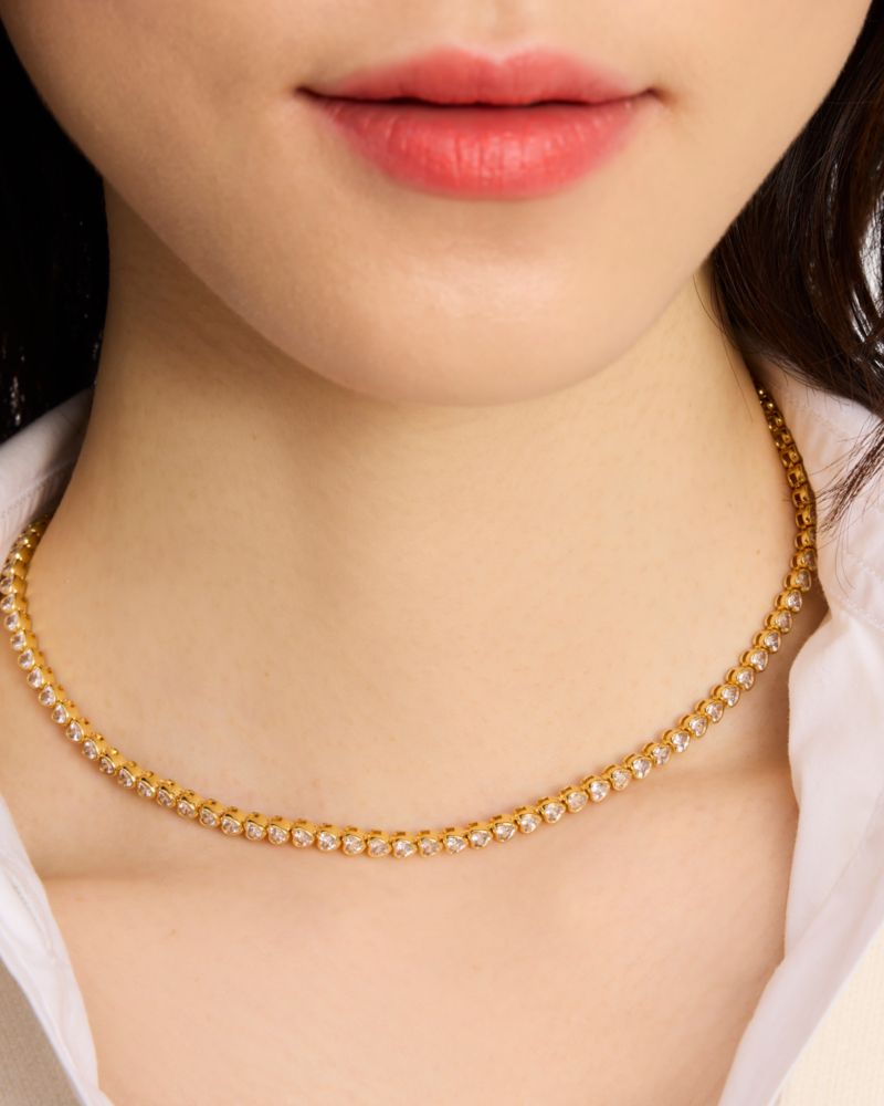 Kate Spade,Sweetheart Delicate Tennis Necklace,Single Strand,Cubic Zirconia,Gem Embellishment,Pave Embellishment,Heart Emb...,