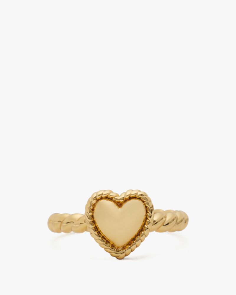 Kate Spade,Golden Hour Heart Ring,Single Band,Cubic Zirconia,Twist,Gold Plated,Yellow Gold Plated,Casual,Valentines,