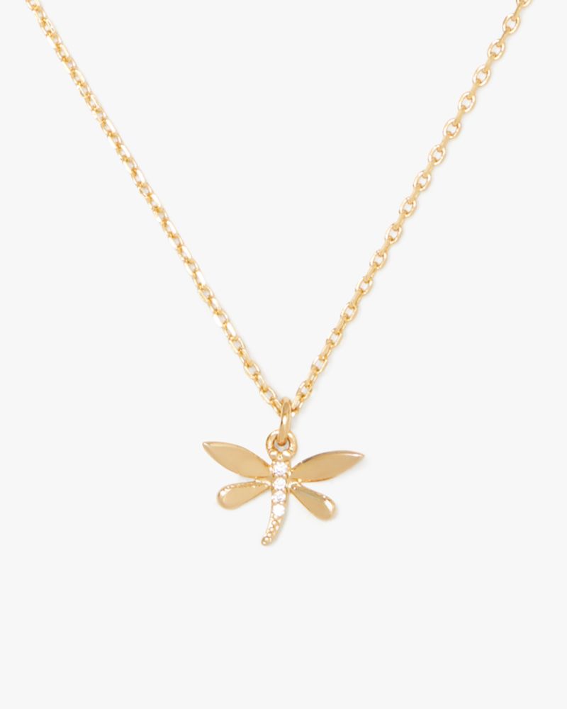 Kate Spade,Take The Leap Delicate Dragonfly Pendant,Clear/Gold