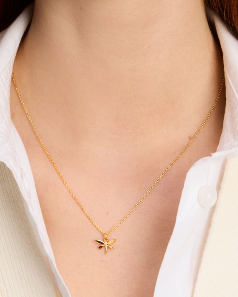 Kate Spade,Take The Leap Delicate Dragonfly Pendant,Clear/Gold