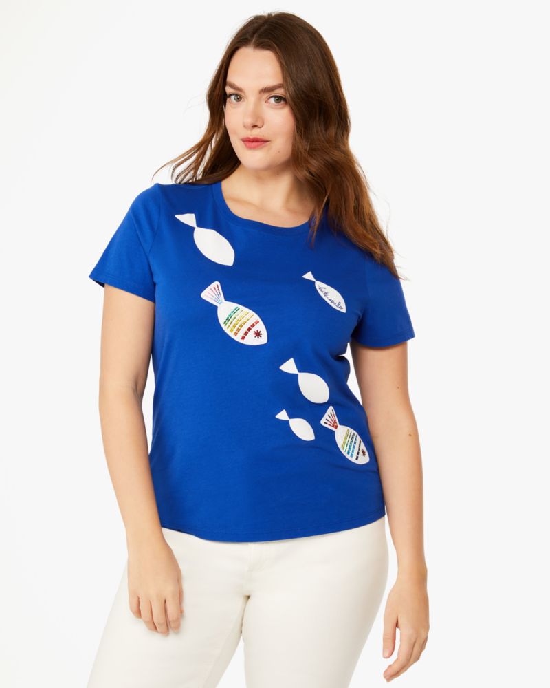 Kate Spade,Embellished Fish Tee,Blueberry