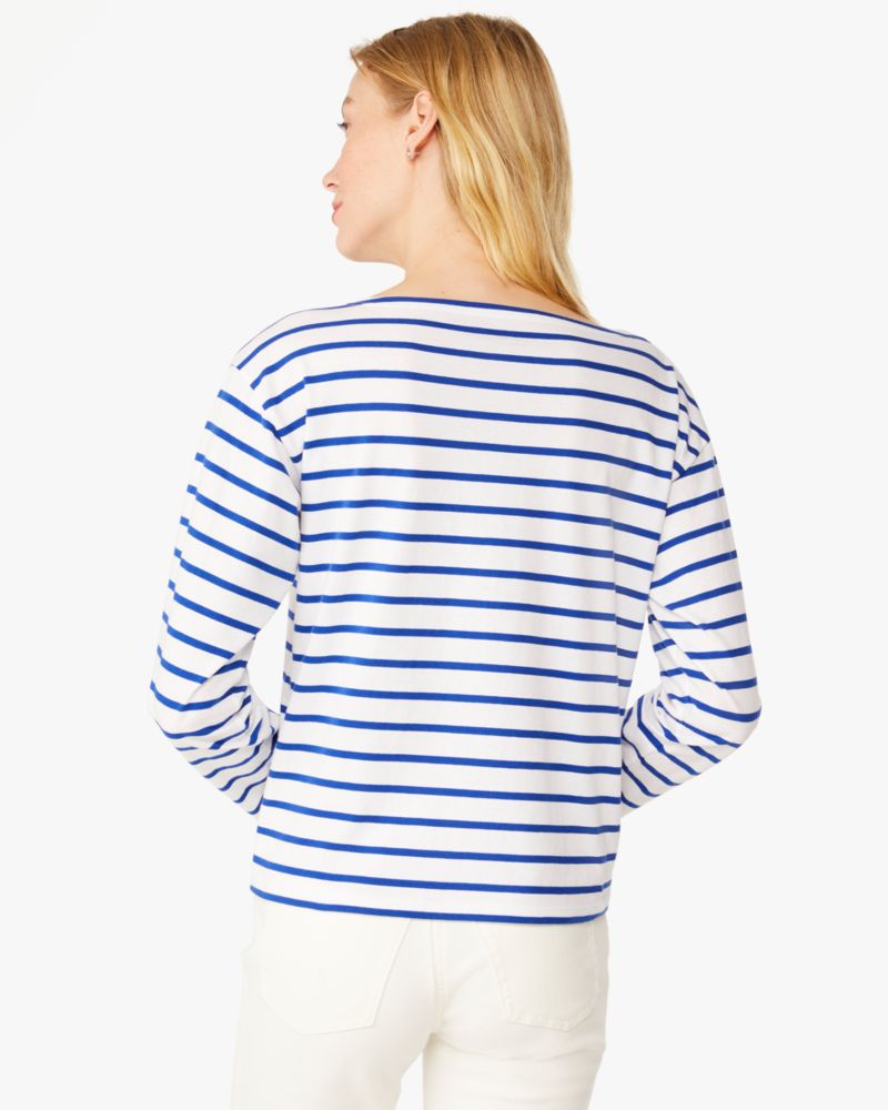 Kate Spade,Harbor Stripe Tee,Cotton,T Shirt,Applique,Logo,Casual,White