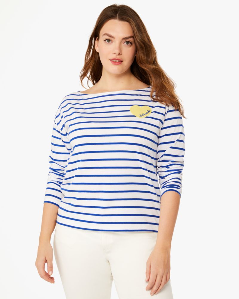 Kate Spade,Harbor Stripe Tee,Cotton,T Shirt,Applique,Logo,Casual,White