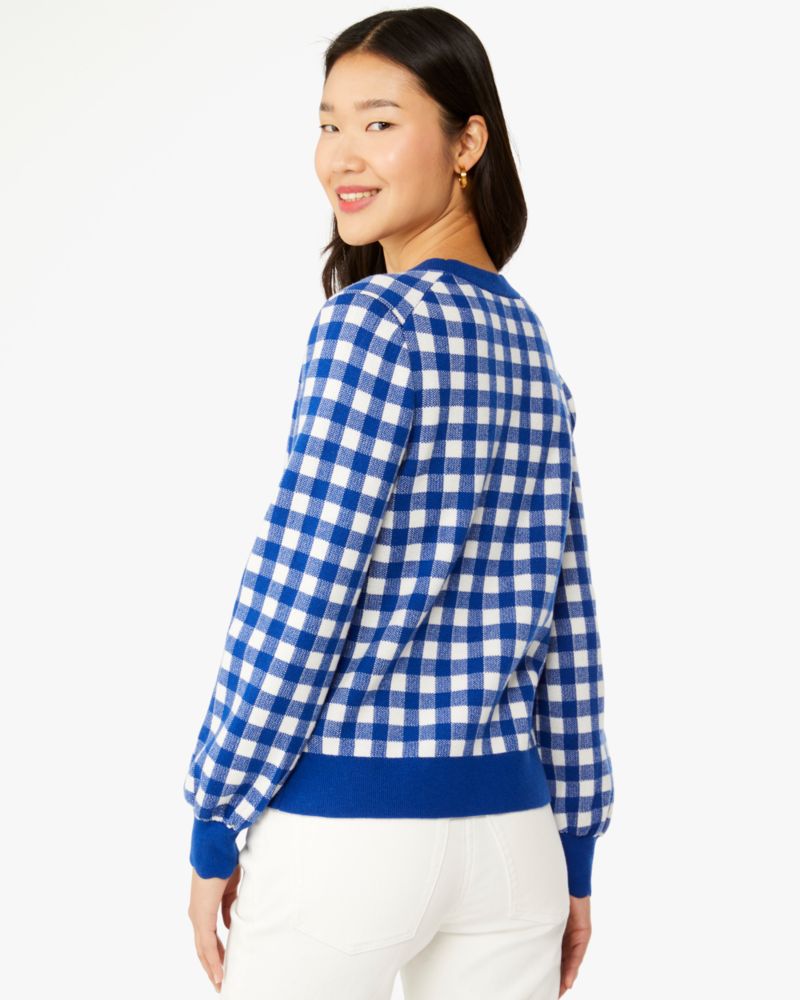 Kate Spade,Gingham Scalloped Cardigan,Blueberry