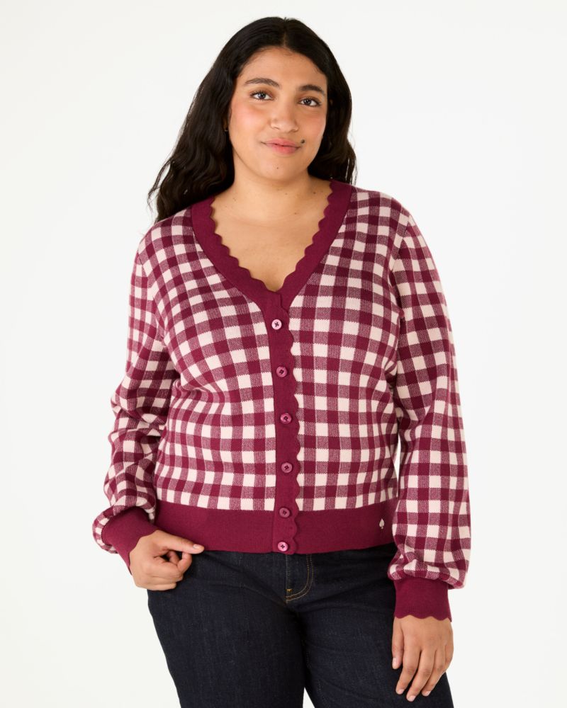 Kate Spade,Gingham Scalloped Cardigan,Cardigan,Scallop,Casual, image number 0