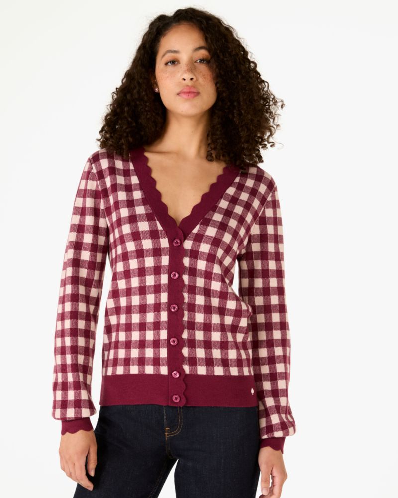 Kate Spade,Gingham Scalloped Cardigan,Cardigan,Scallop,Casual,