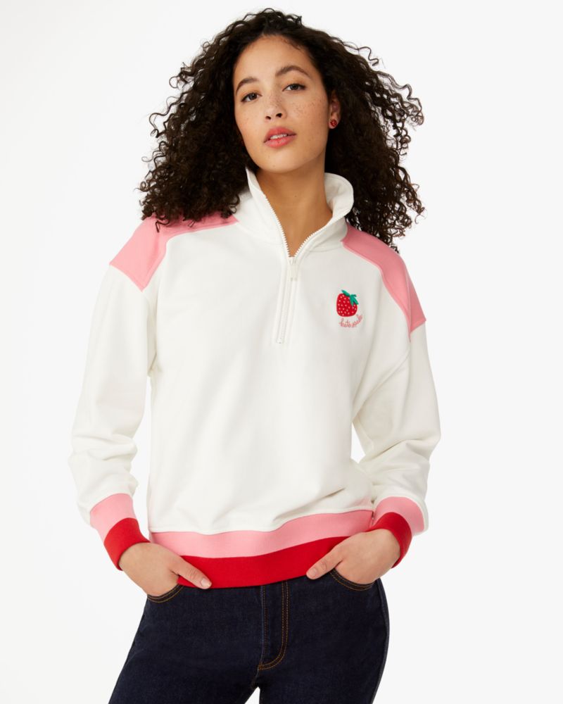 Kate Spade,Strawberry Quarter Zip Pullover,Cream image number 0