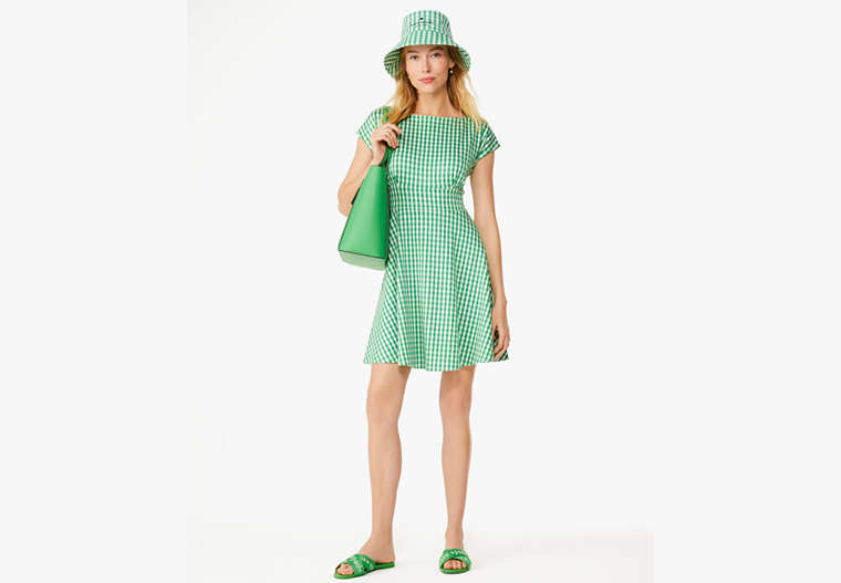 Kate Spade,Jazzy Gingham Ponte Fiorella Dress,Fresh Greens image number 0