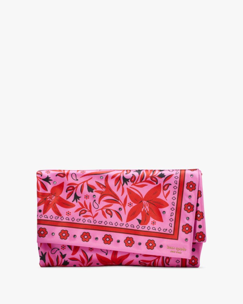 Kate Spade,Fold Bandana Printed Clutch,Carousel Pink Multi