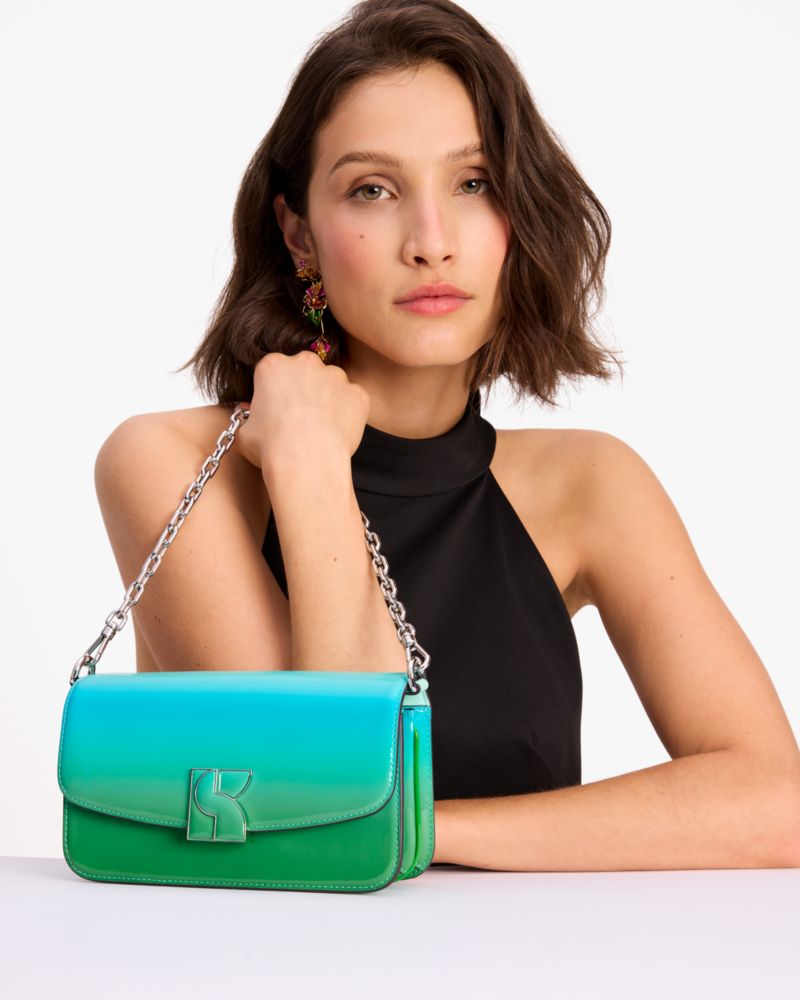 Kate Spade,Dakota Ombre Patent Leather Small Crossbody,Mint Liqueur Multi