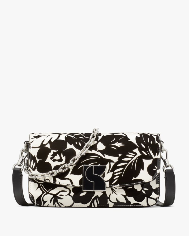 Kate Spade,Dakota Tropical Foliage Patent Leather Small Crossbody,Black Multi